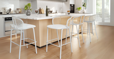 Ervilla Modern Wicker Bar Stool with Fabric Seat and White Powder Coated Steel Frame