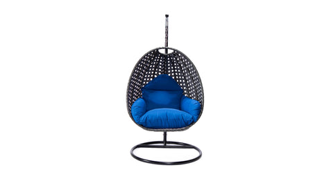 Charcoal Wicker Hanging Single Egg Swing Chair With Cushions