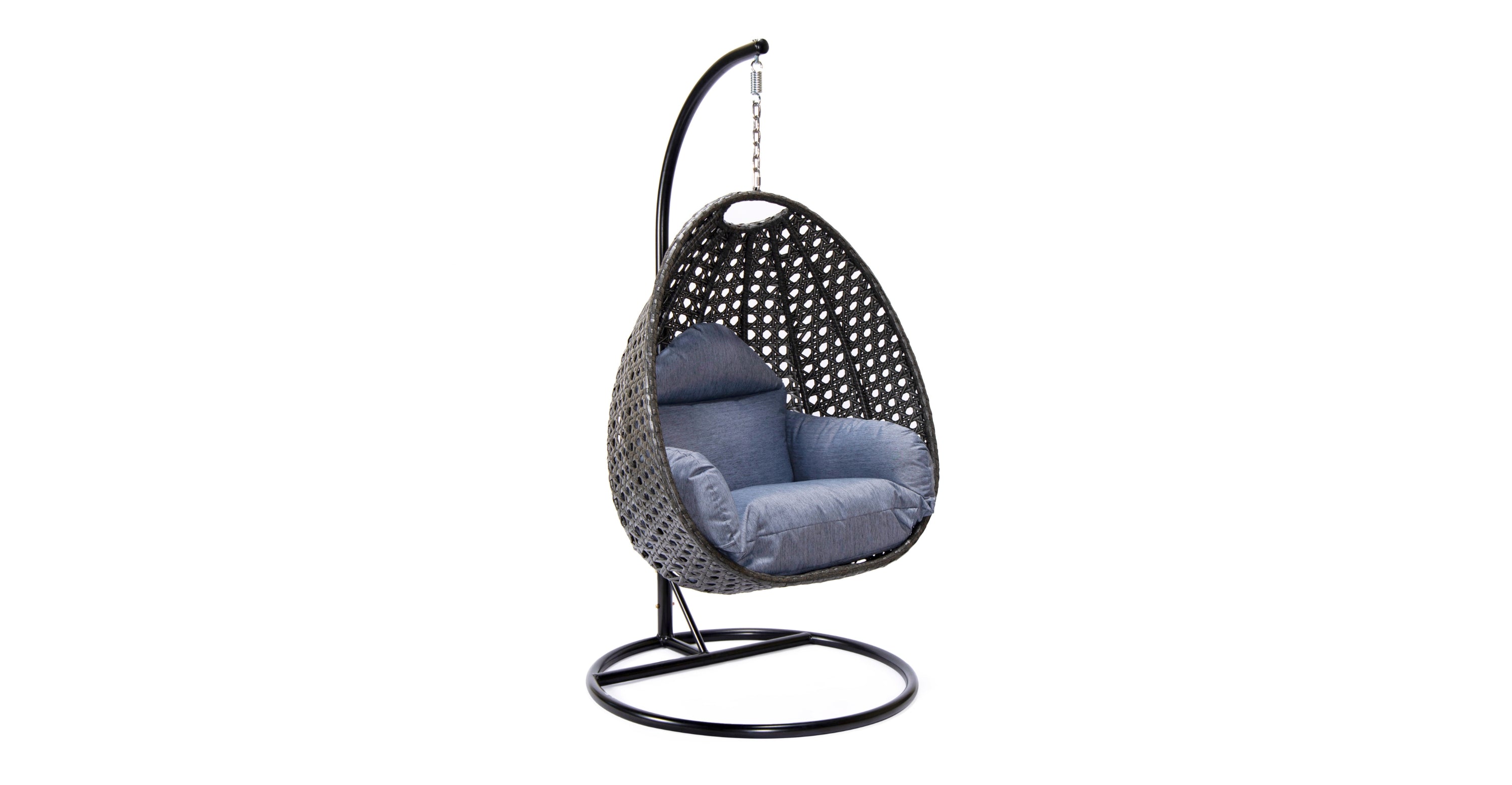 Charcoal Wicker Hanging Single Egg Swing Chair With Cushions