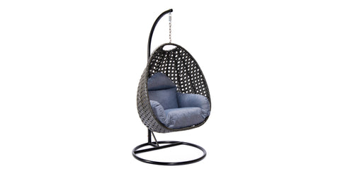 Charcoal Wicker Hanging Single Egg Swing Chair With Cushions