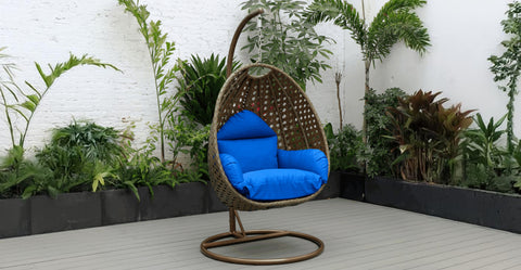 Beige Wicker Hanging Single Egg Swing Chair With Cushions