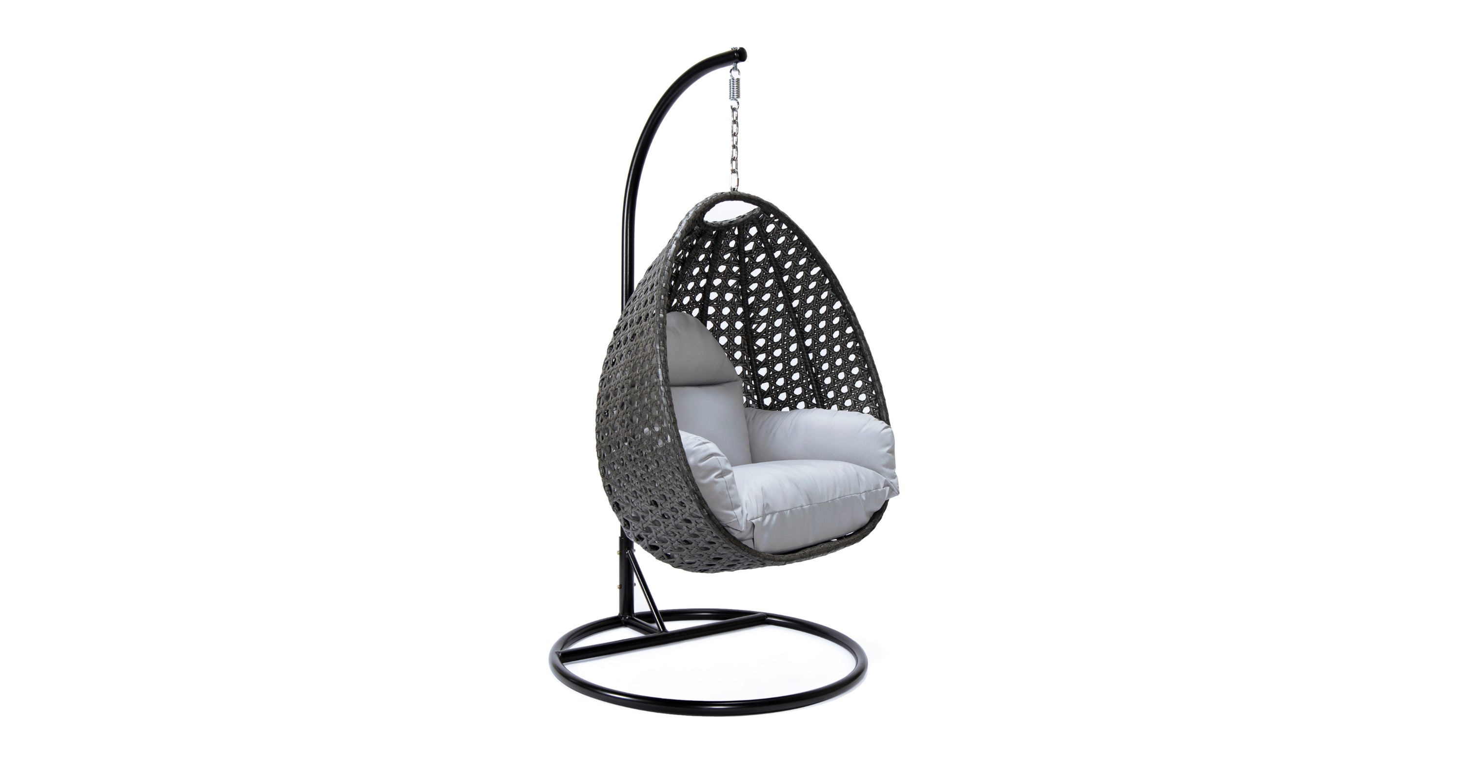 Charcoal Wicker Hanging Single Egg Swing Chair With Cushions