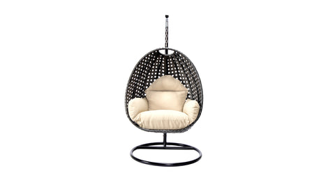 Charcoal Wicker Hanging Single Egg Swing Chair With Cushions