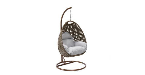 Beige Wicker Hanging Single Egg Swing Chair With Cushions