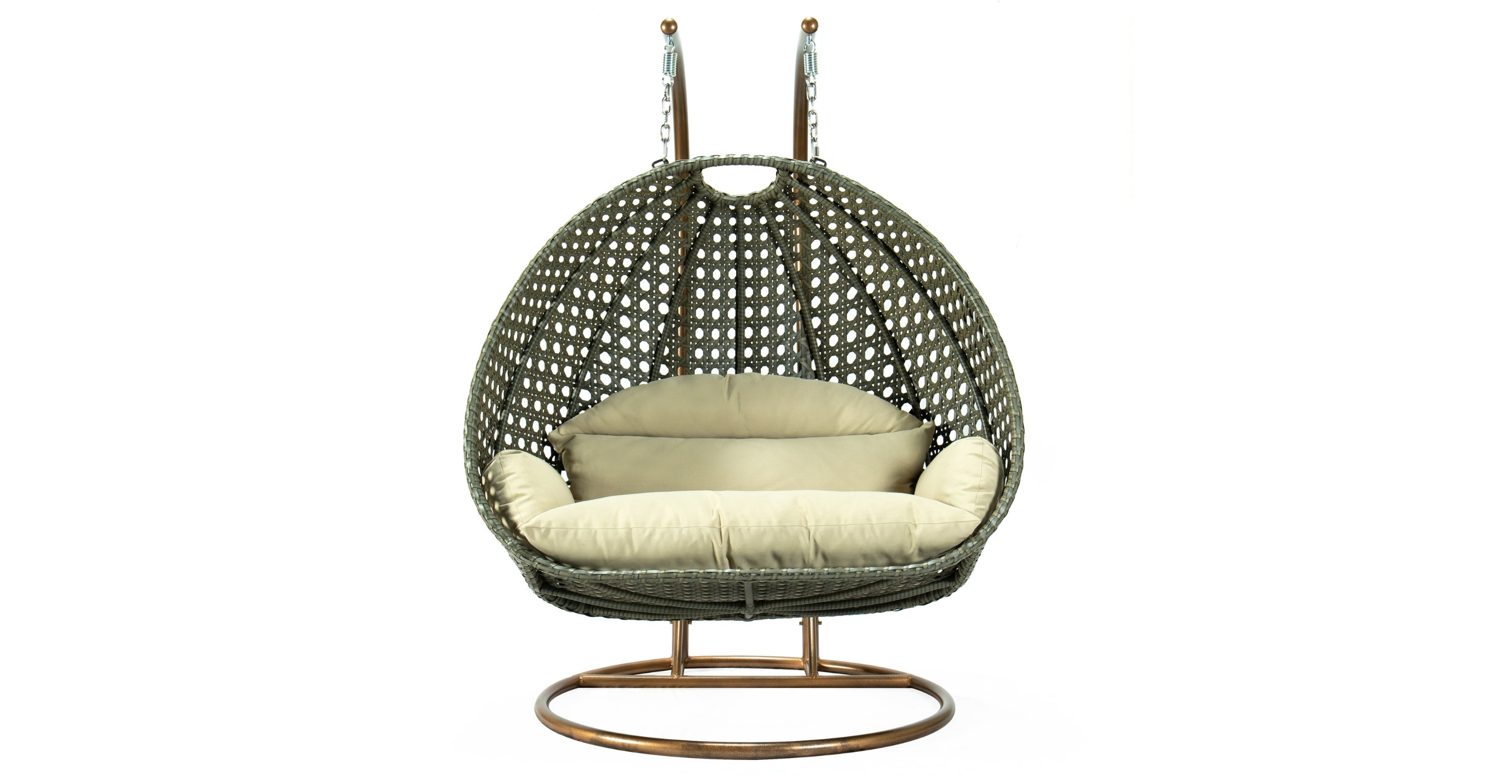 Modern Beige Wicker Hanging Double Seater Egg Swing Chair