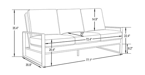 Jefferson 3-Seater Velvet/Leather Full Size Sofa in Stainless Steel