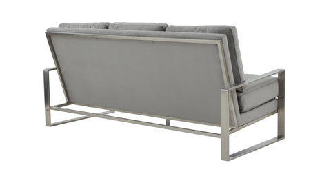 Jefferson 3-Seater Velvet/Leather Full Size Sofa in Stainless Steel