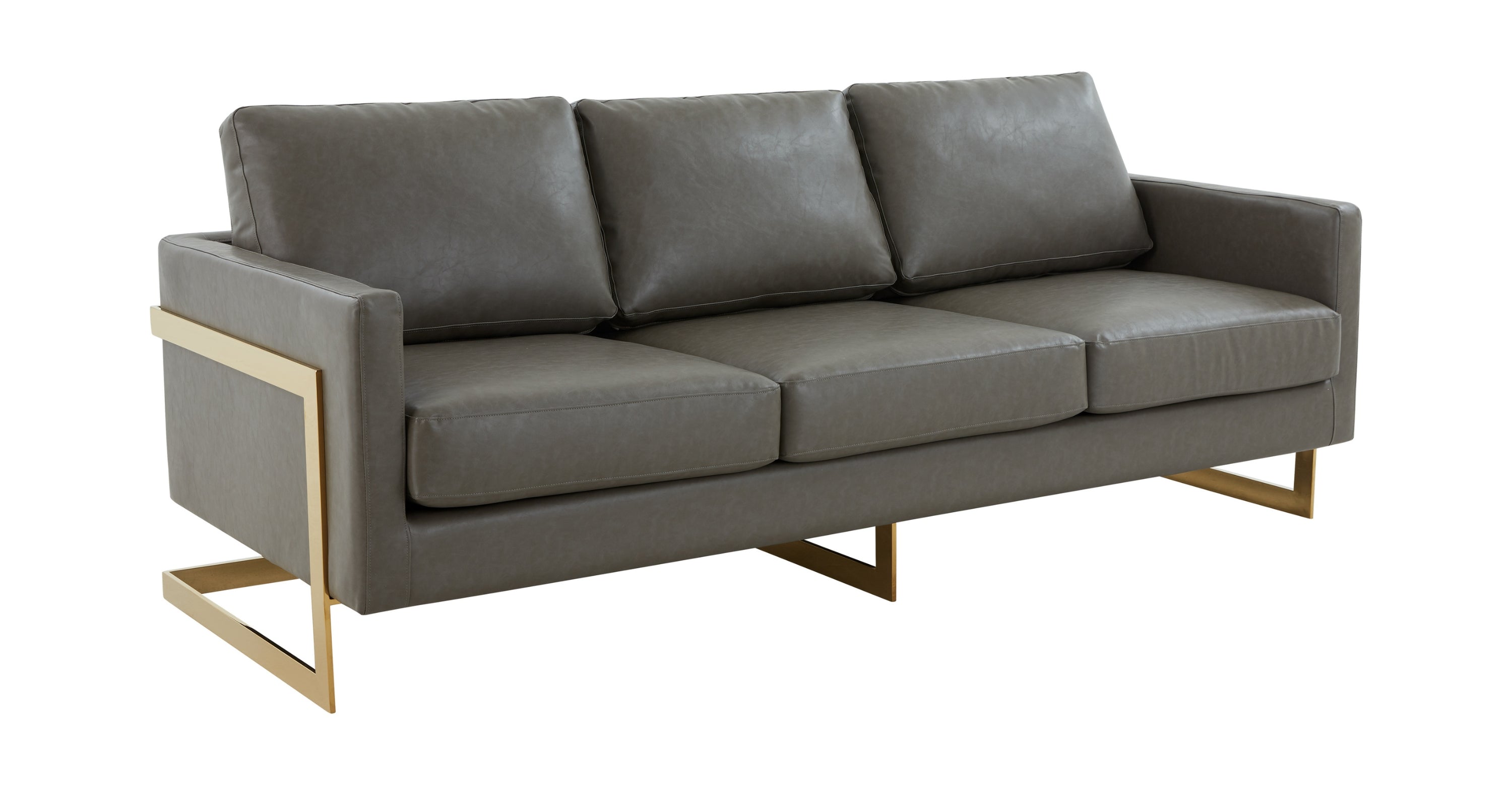 Lincoln 3-Seater Velvet/Leather Full Size Sofa in Stainless Steel