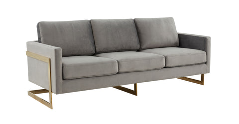 Lincoln 3-Seater Velvet/Leather Full Size Sofa in Stainless Steel