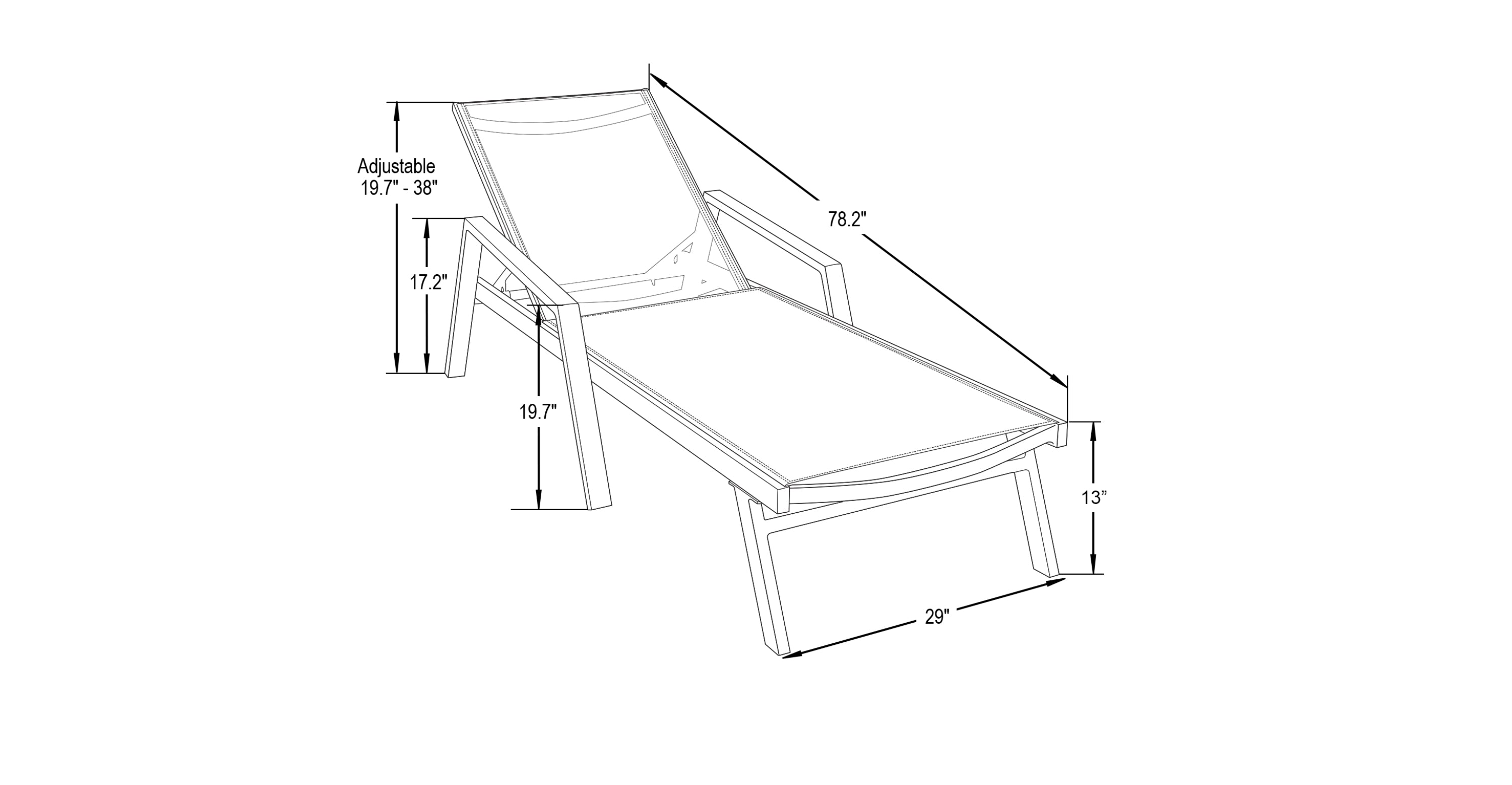 Marlin Patio Chaise Lounge Chair with Armrests in Black Aluminum Frame, Set of 2