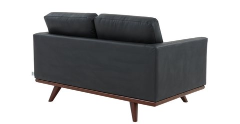 Birch Wood Base Leather Loveseat - Chester Collection