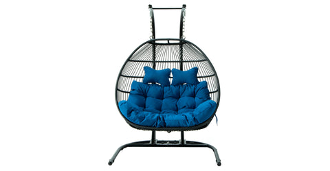 Wicker 2 Person Double Folding Hanging Egg Swing Chair