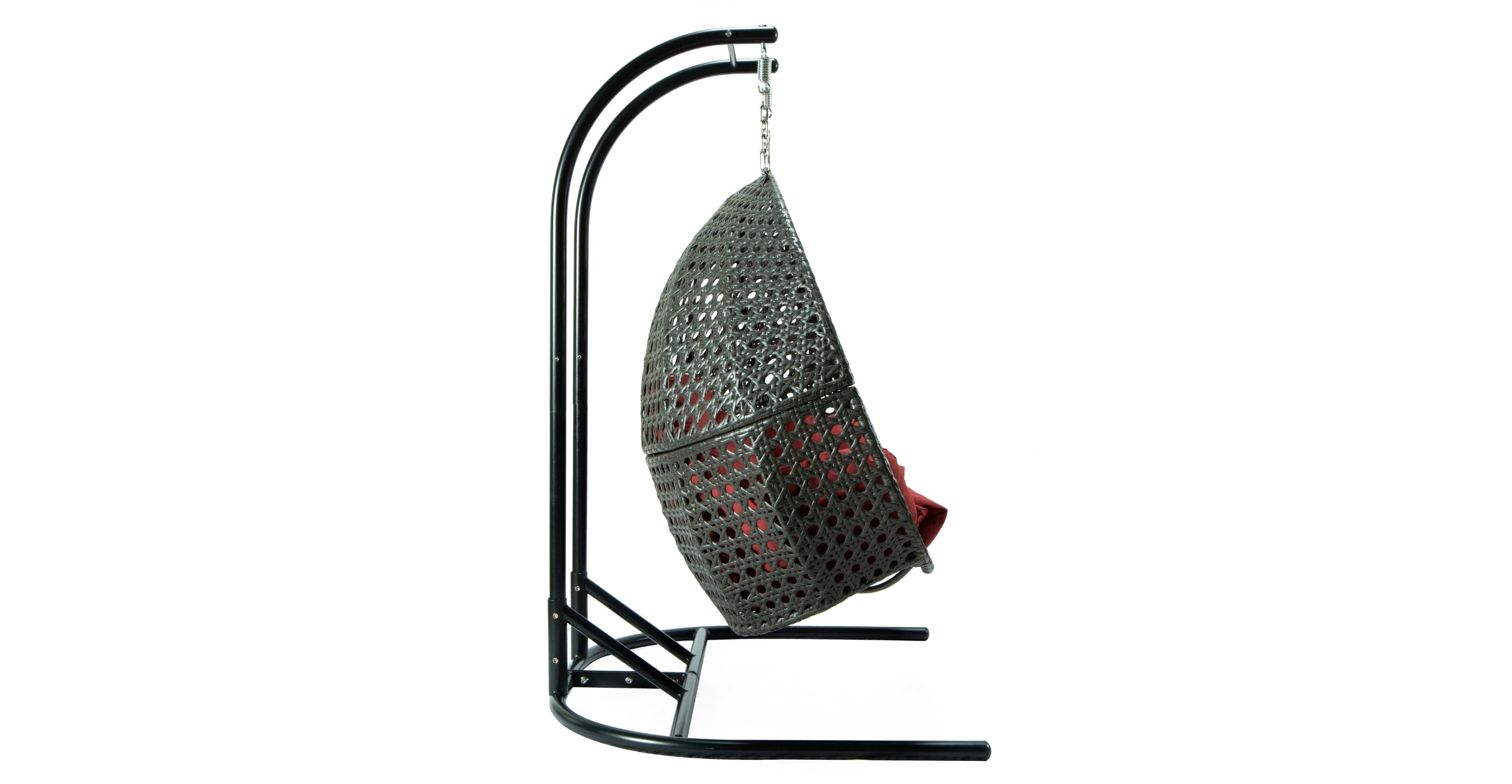 Wicker Hanging Double Egg Charcoal Swing Chair with an Iron Base