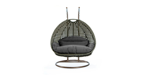 Modern Beige Wicker Hanging Double Seater Egg Swing Chair