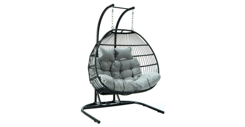 Wicker 2 Person Double Folding Hanging Egg Swing Chair