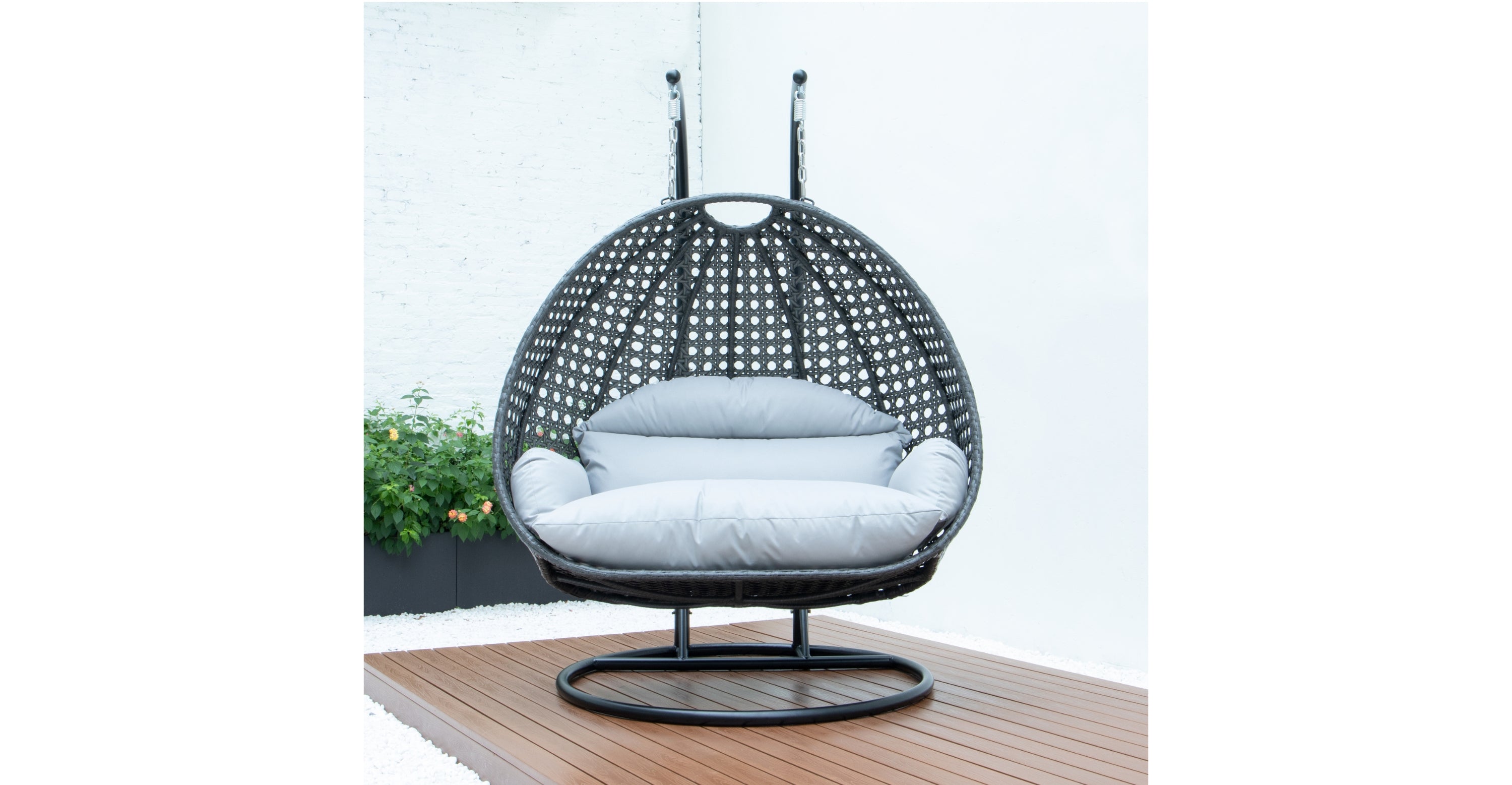 Modern Charcoal Wicker Hanging Double Seater Egg Swing Chair