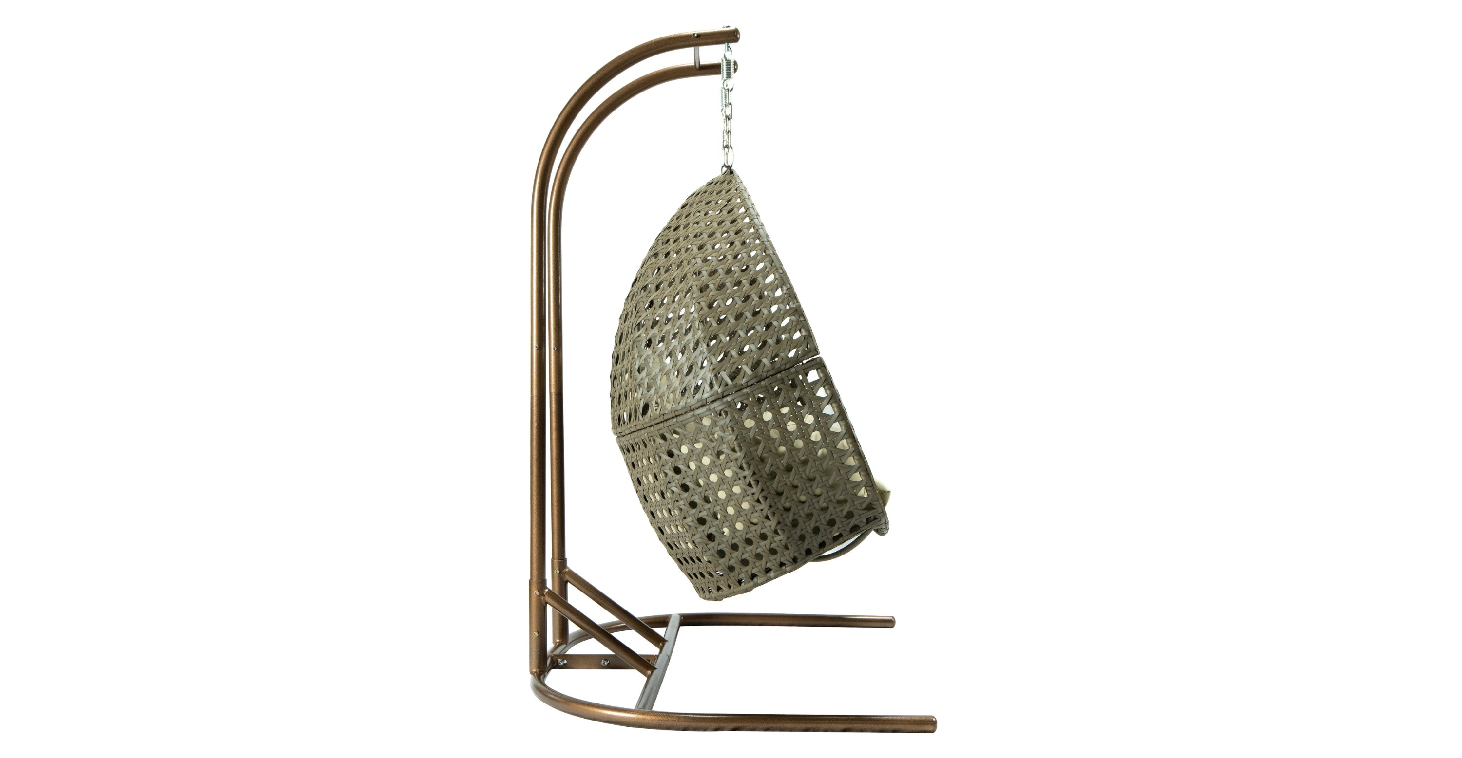 Wicker Hanging Double Egg Beige Swing Chair with an Iron Base