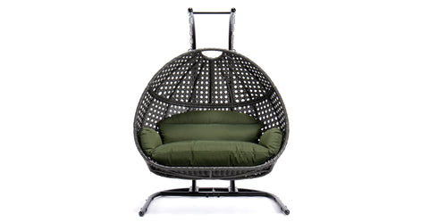 Wicker Hanging Double Egg Charcoal Swing Chair with an Iron Base