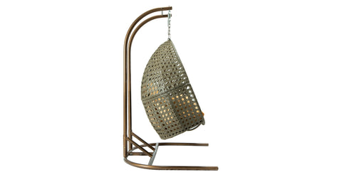 Wicker Hanging Double Egg Beige Swing Chair with an Iron Base