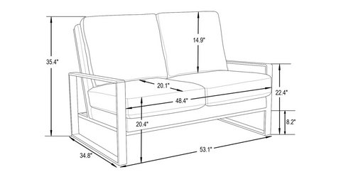 Jefferson Contemporary Velvet/Leather Loveseat with Stainless Steel Frame