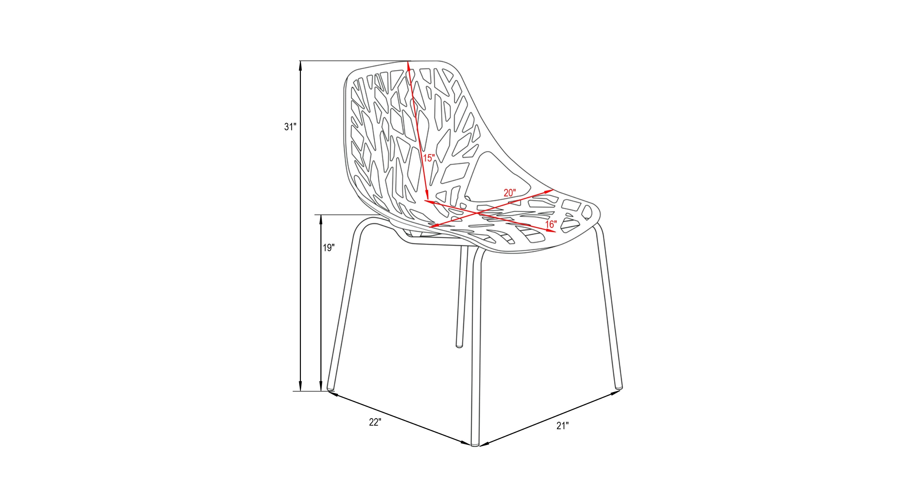 Asbury Polypropylene Dining Side Chair with Forest Cut-Out Design in Chrome