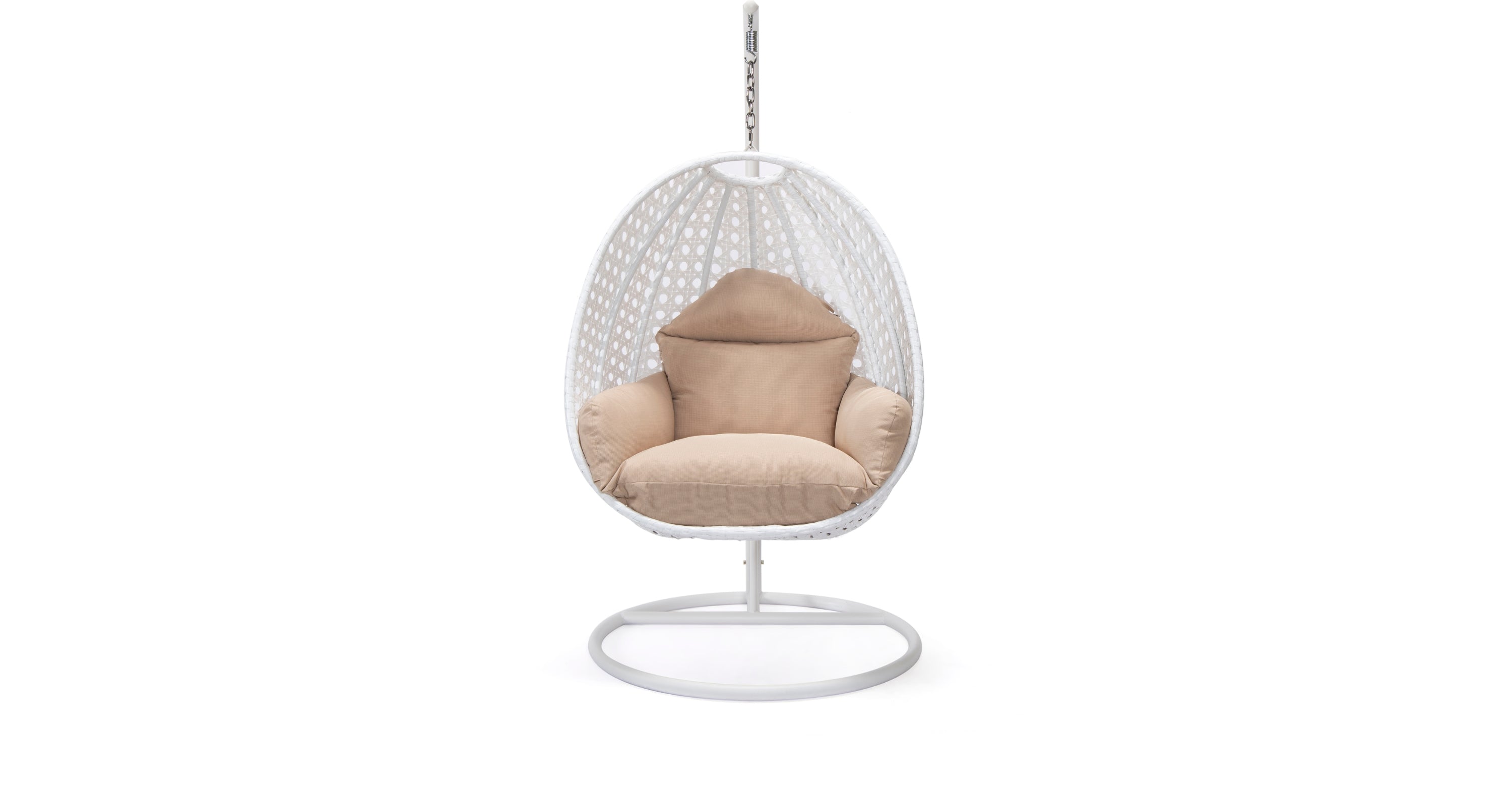 White Wicker Hanging Single Egg Swing Chair With Cushions