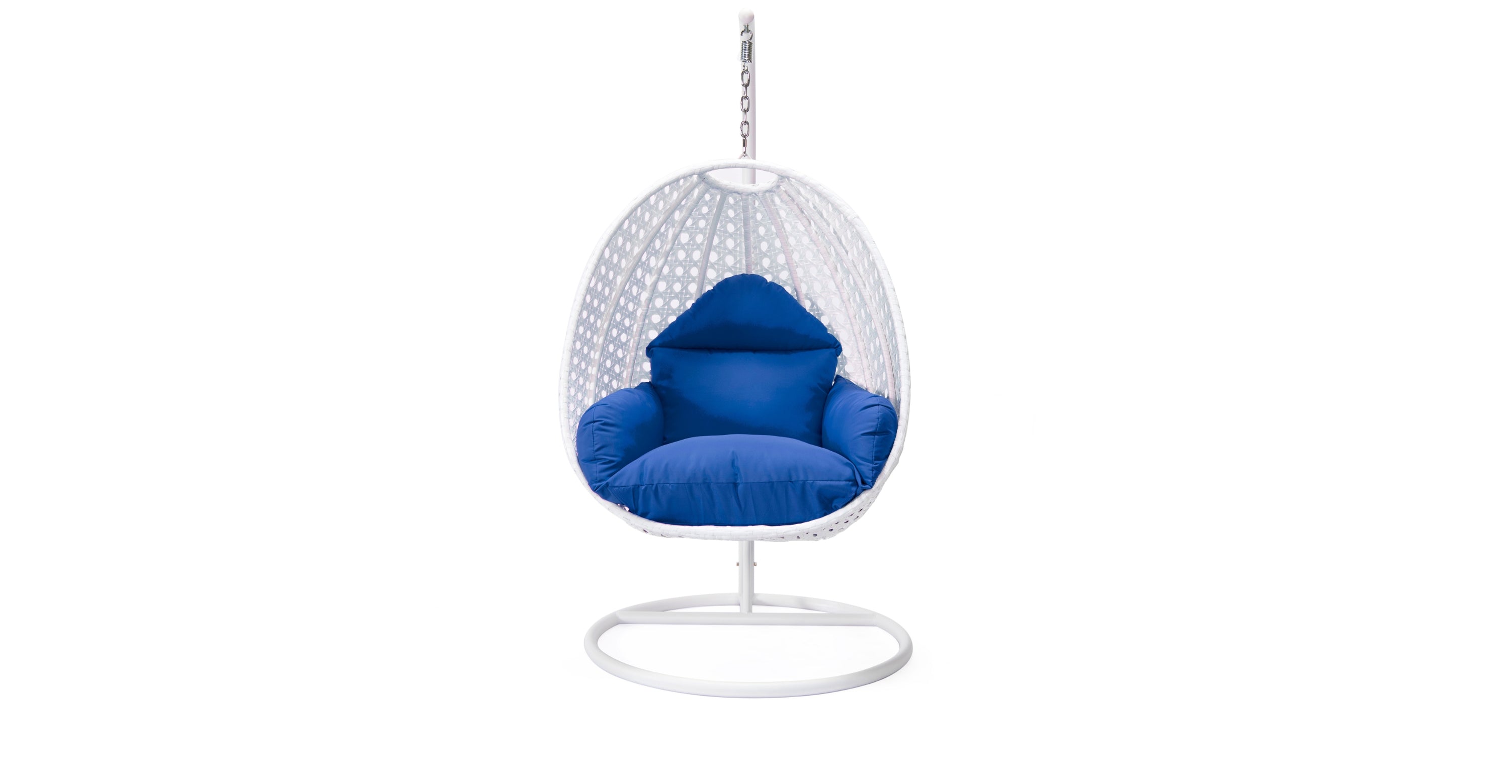 White Wicker Hanging Single Egg Swing Chair With Cushions