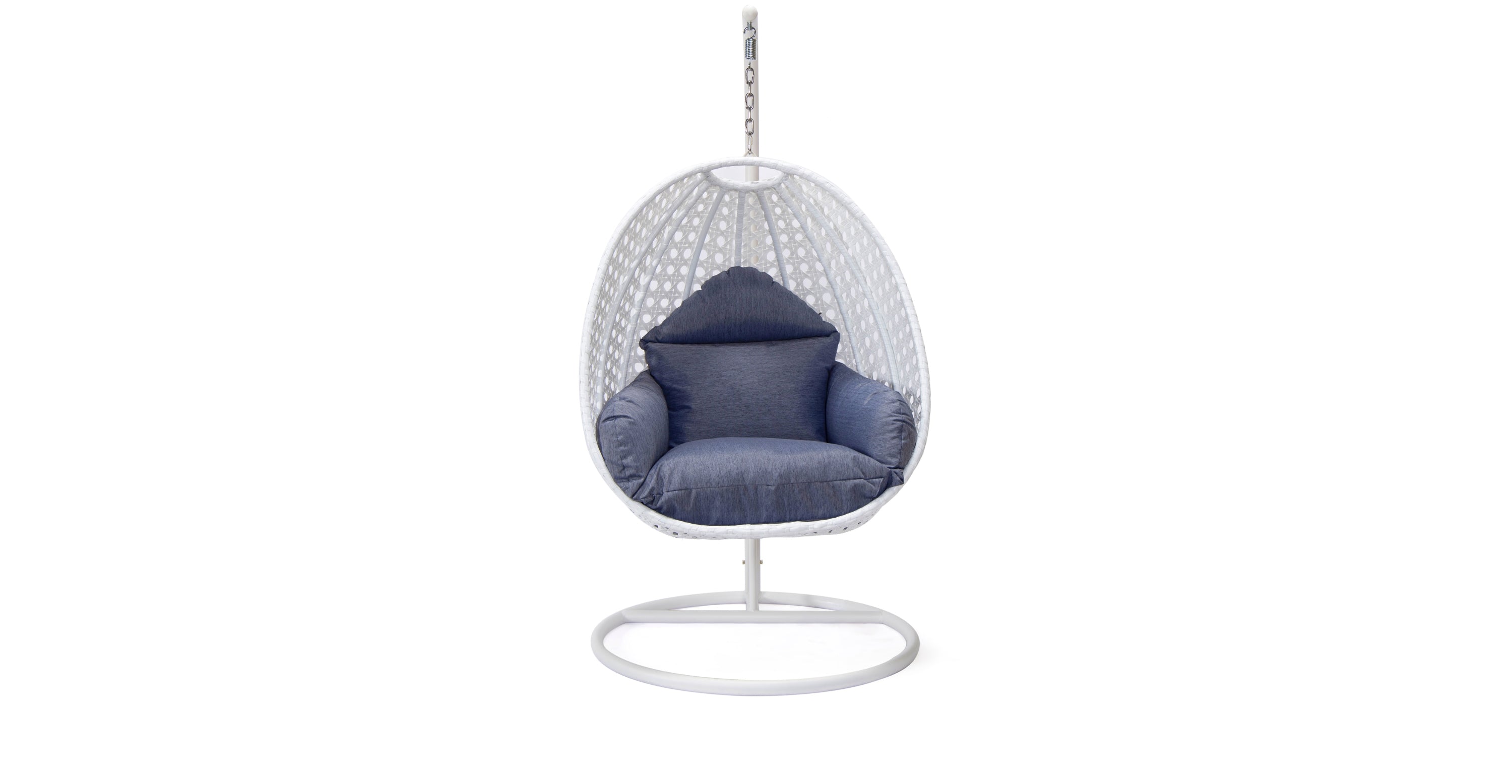 White Wicker Hanging Single Egg Swing Chair With Cushions