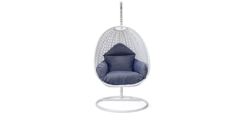 White Wicker Hanging Single Egg Swing Chair With Cushions