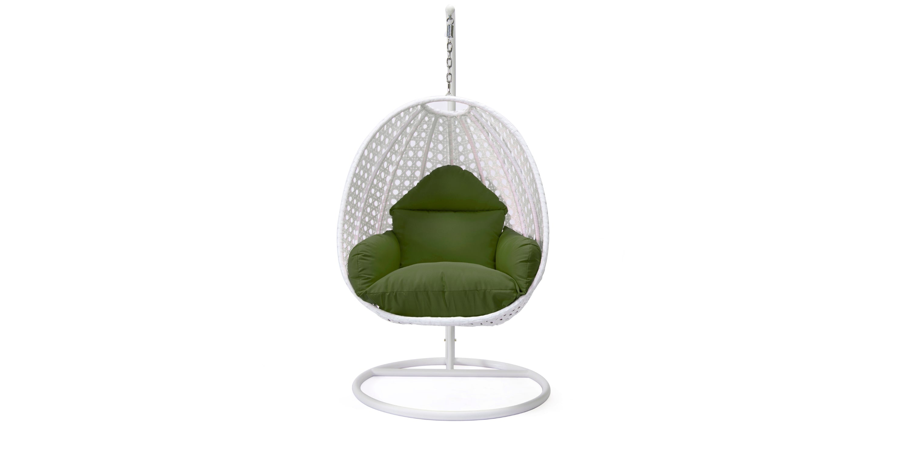 White Wicker Hanging Single Egg Swing Chair With Cushions