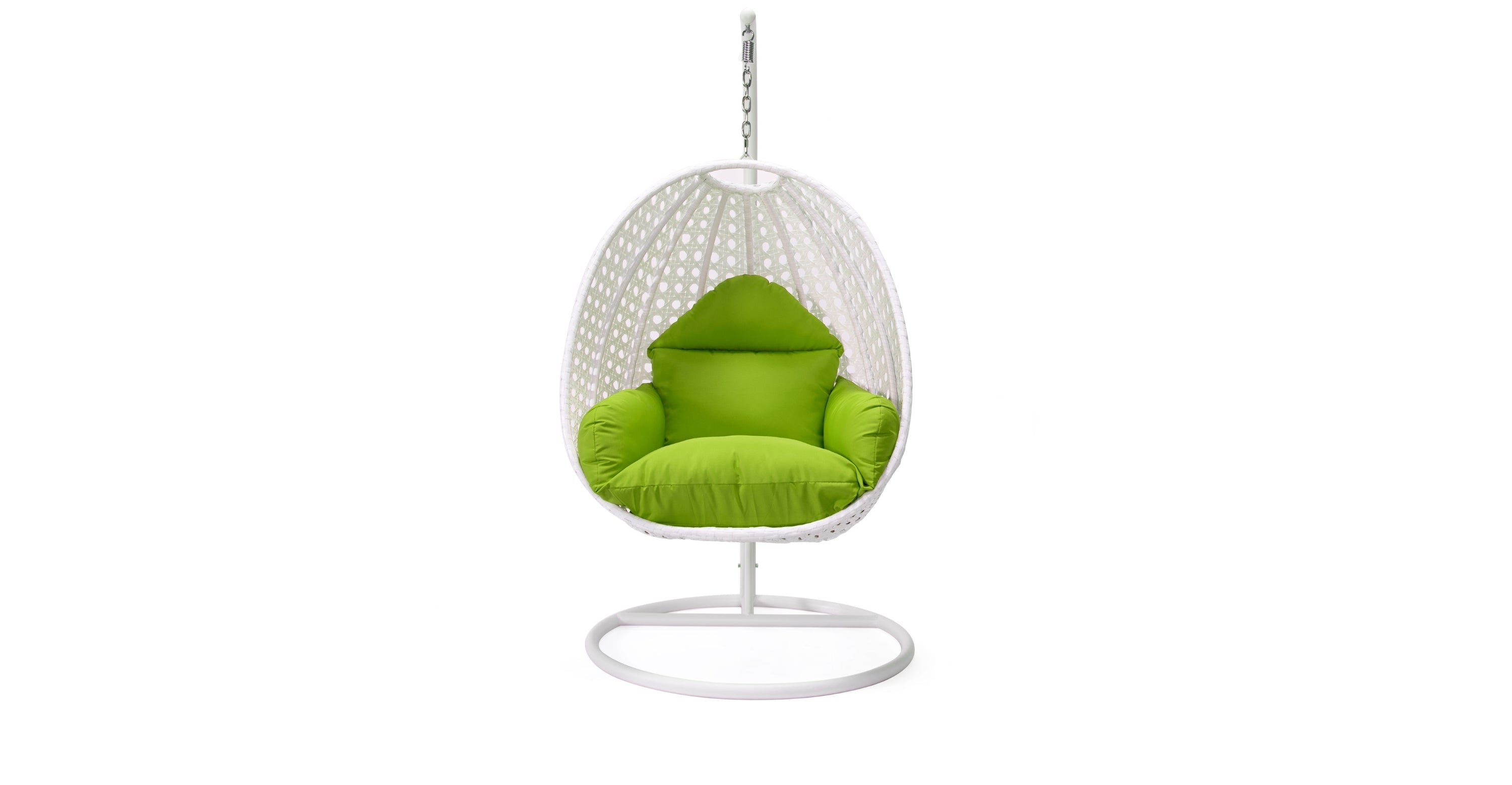 White Wicker Hanging Single Egg Swing Chair With Cushions