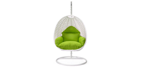 White Wicker Hanging Single Egg Swing Chair With Cushions