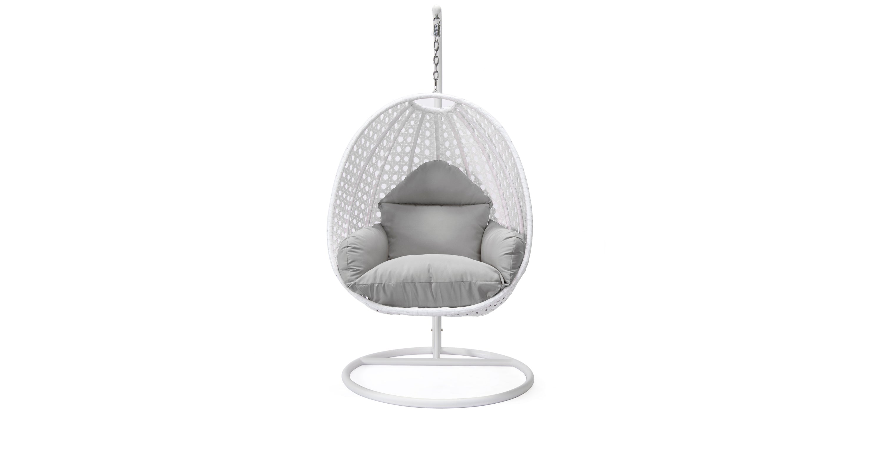 White Wicker Hanging Single Egg Swing Chair With Cushions