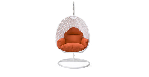 White Wicker Hanging Single Egg Swing Chair With Cushions