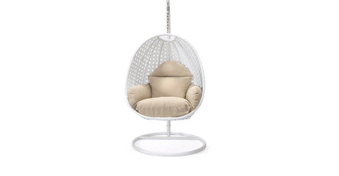 White Wicker Hanging Single Egg Swing Chair With Cushions