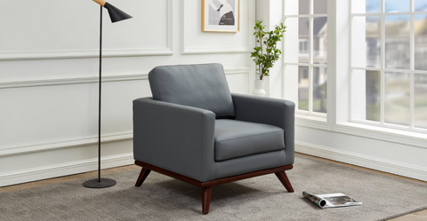 Chester Modern Leather Accent Arm Chair With Birch Wood Base