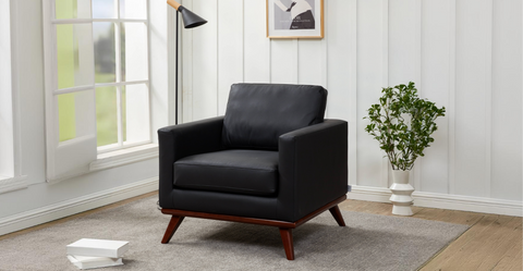 Chester Modern Leather Accent Arm Chair With Birch Wood Base