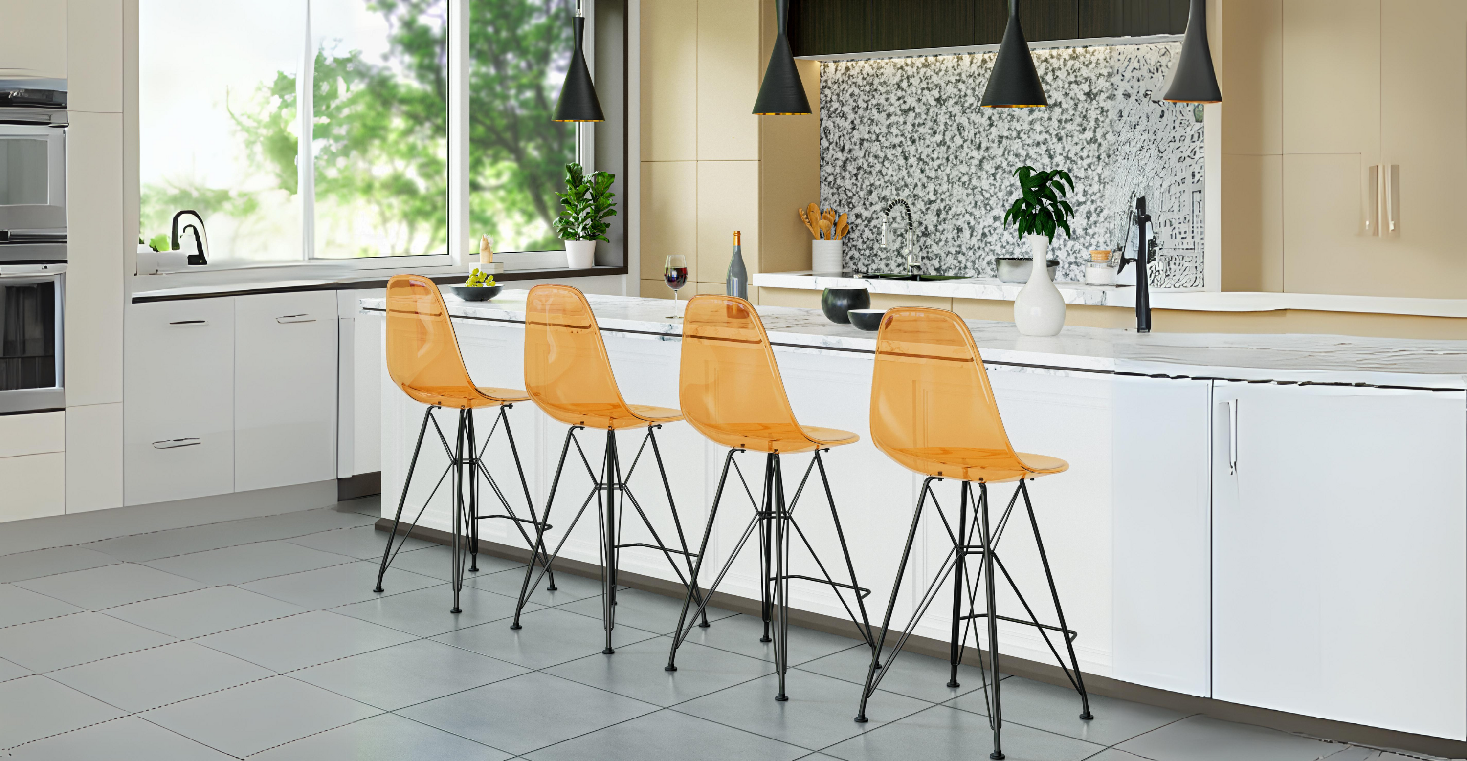 Cresco Modern Acrylic Barstool in Chrome Base for Kitchen and Dining Room