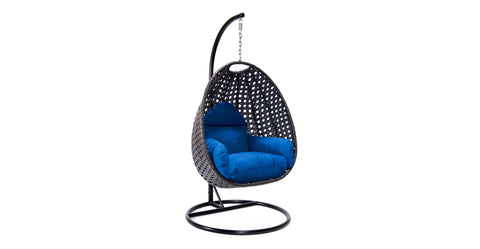 Charcoal Wicker Hanging Single Egg Swing Chair With Cushions