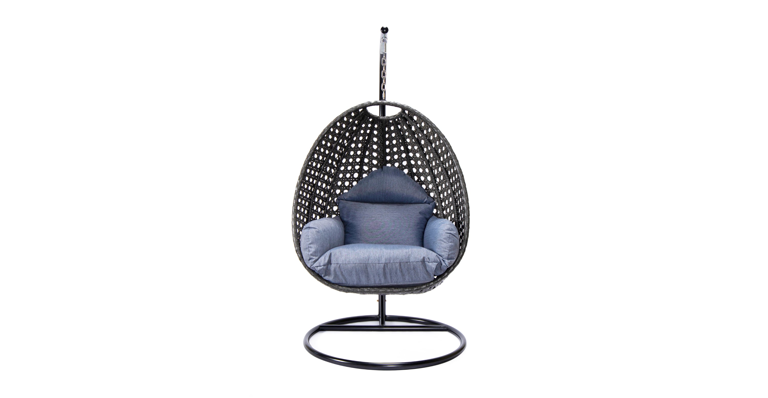 Charcoal Wicker Hanging Single Egg Swing Chair With Cushions