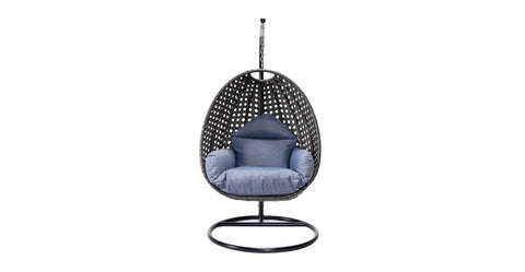 Charcoal Wicker Hanging Single Egg Swing Chair With Cushions