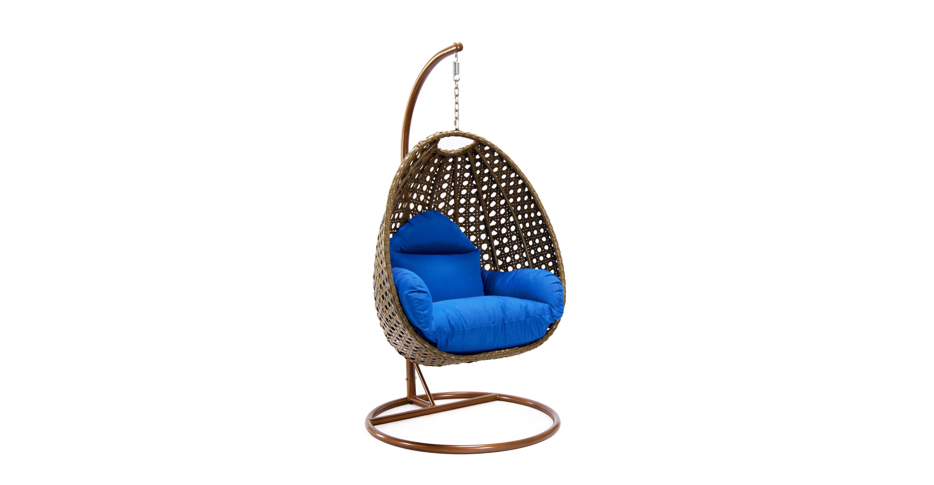 Beige Wicker Hanging Single Egg Swing Chair With Cushions