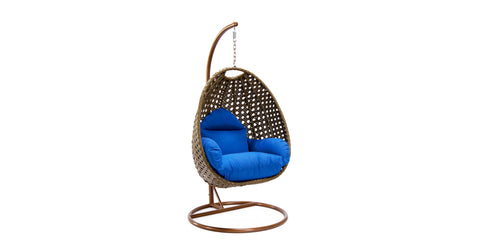 Beige Wicker Hanging Single Egg Swing Chair With Cushions