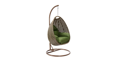 Beige Wicker Hanging Single Egg Swing Chair With Cushions