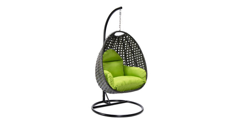 Charcoal Wicker Hanging Single Egg Swing Chair With Cushions