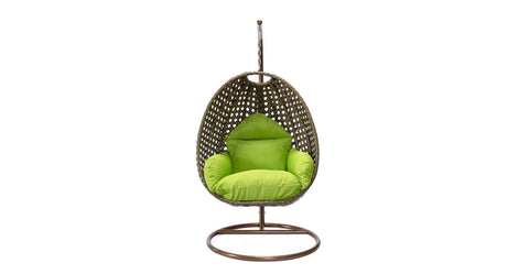 Beige Wicker Hanging Single Egg Swing Chair With Cushions