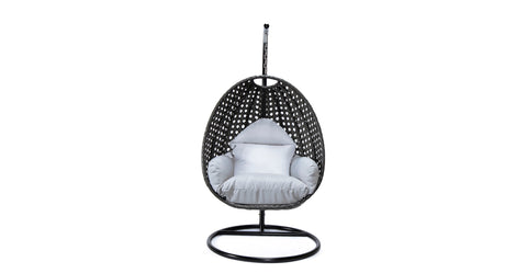 Charcoal Wicker Hanging Single Egg Swing Chair With Cushions