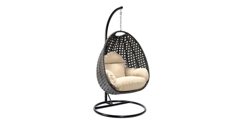 Charcoal Wicker Hanging Single Egg Swing Chair With Cushions