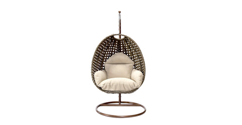 Beige Wicker Hanging Single Egg Swing Chair With Cushions