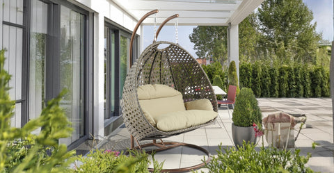 Modern Beige Wicker Hanging Double Seater Egg Swing Chair